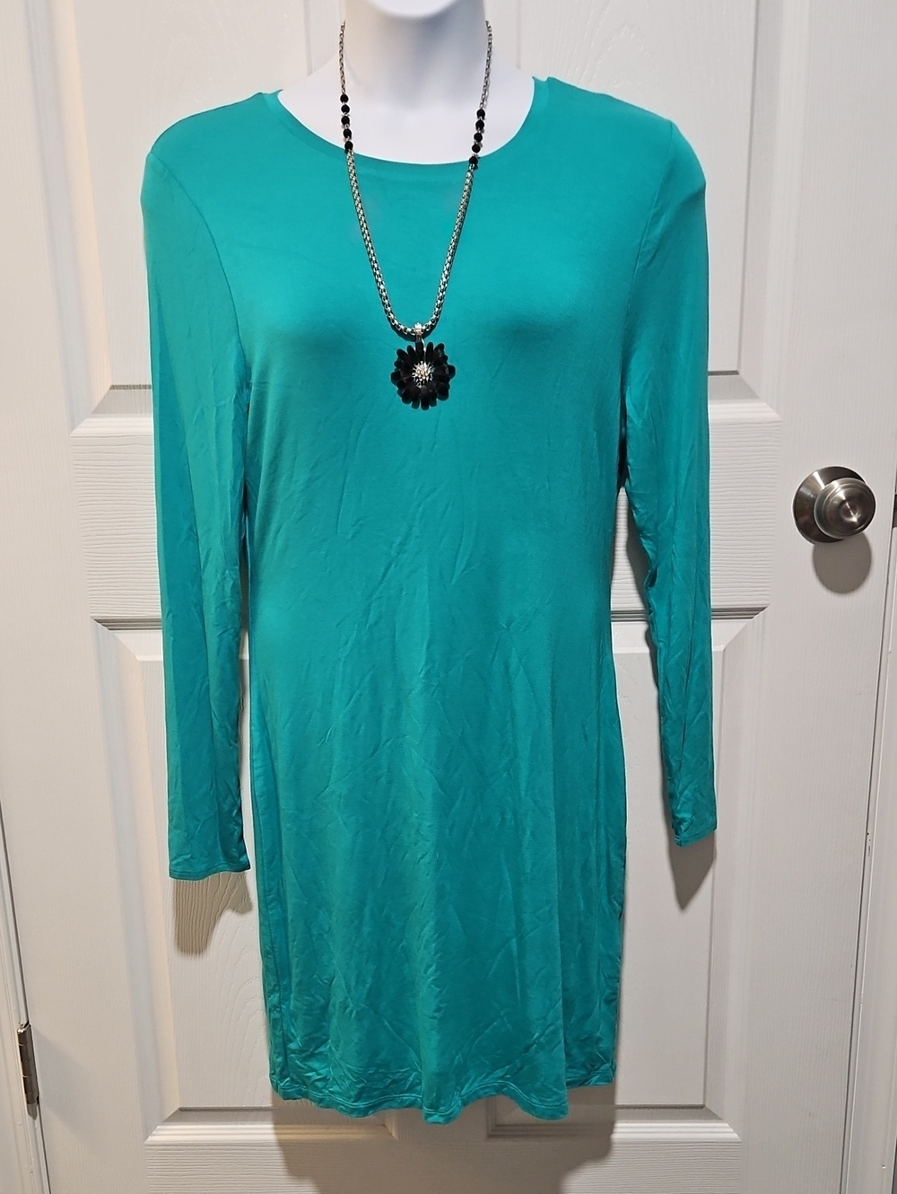 Bar III Teal Long-Sleeve Crewneck Shift Dress